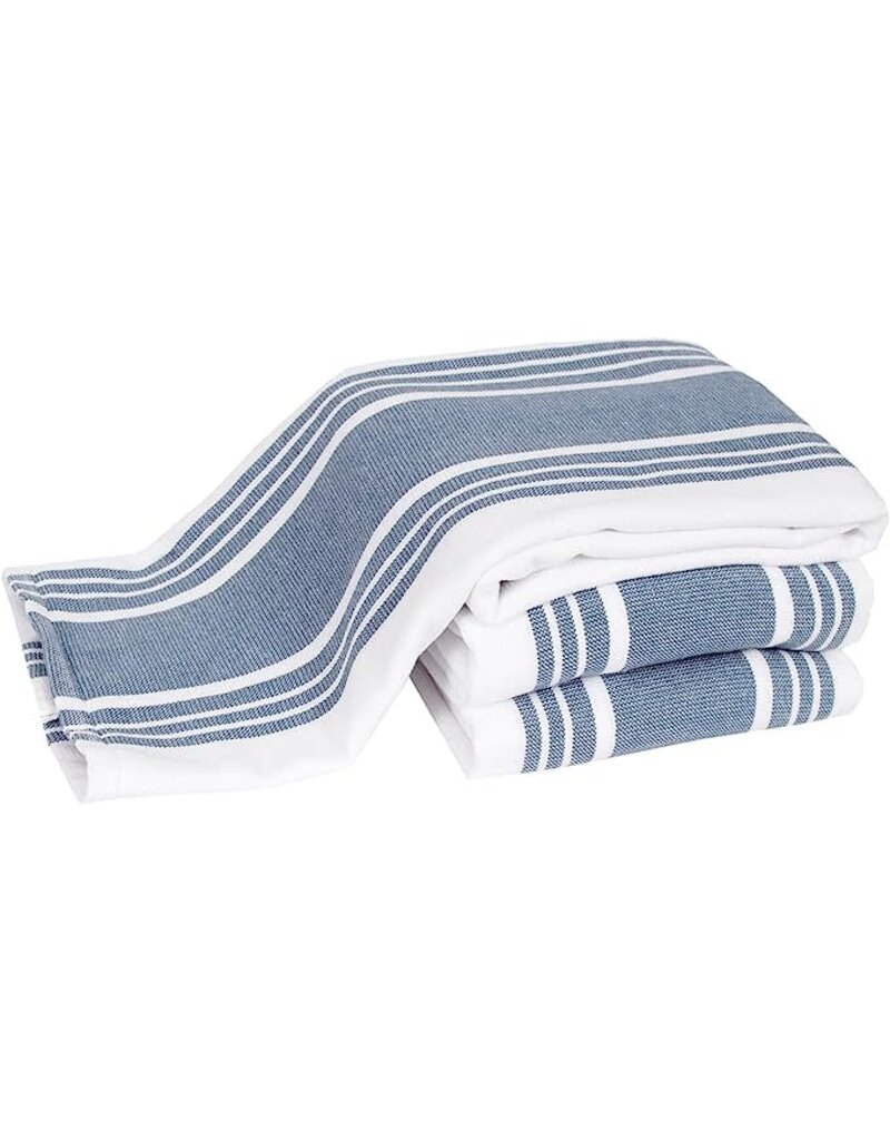 John Ritzenthaler All Clad Striped Reversible Kitchen Towel, Flat & Terry, Indigo Blue