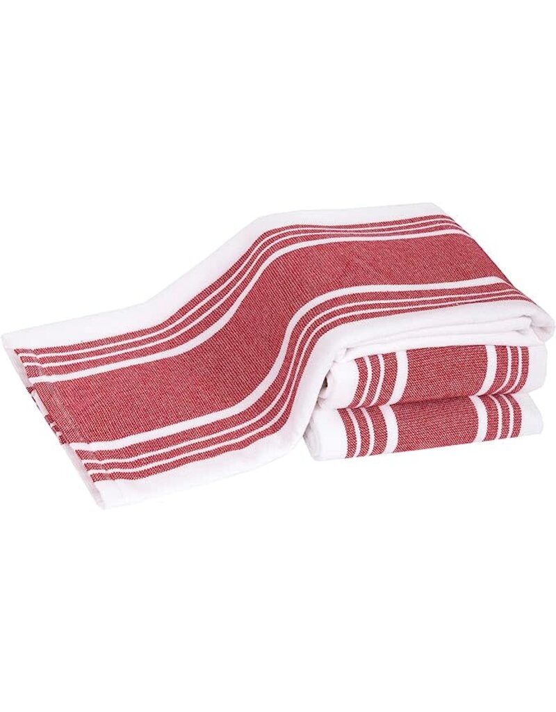 John Ritzenthaler All Clad Striped Reversible Kitchen Towel, Flat & Terry, Chili Red