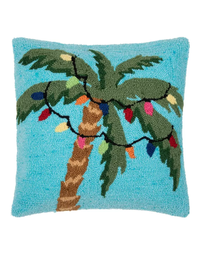 C and F Home Holiday Pillow, Palm with Lights, hooked, 18x18