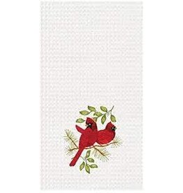 C and F Home Holiday Dish Towel, 2 Song Bird Cardinals, waffle weave