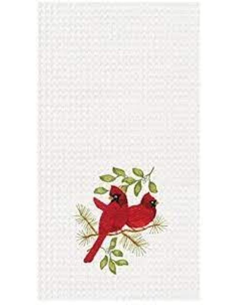 C and F Home Holiday Dish Towel, 2 Song Bird Cardinals, waffle weave