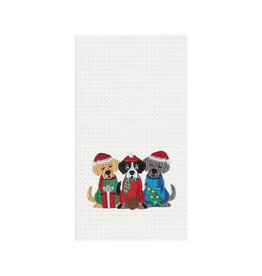 C and F Home Holiday Dish Towel, 3 Carolin' Dogs Santa Hats, waffle weave
