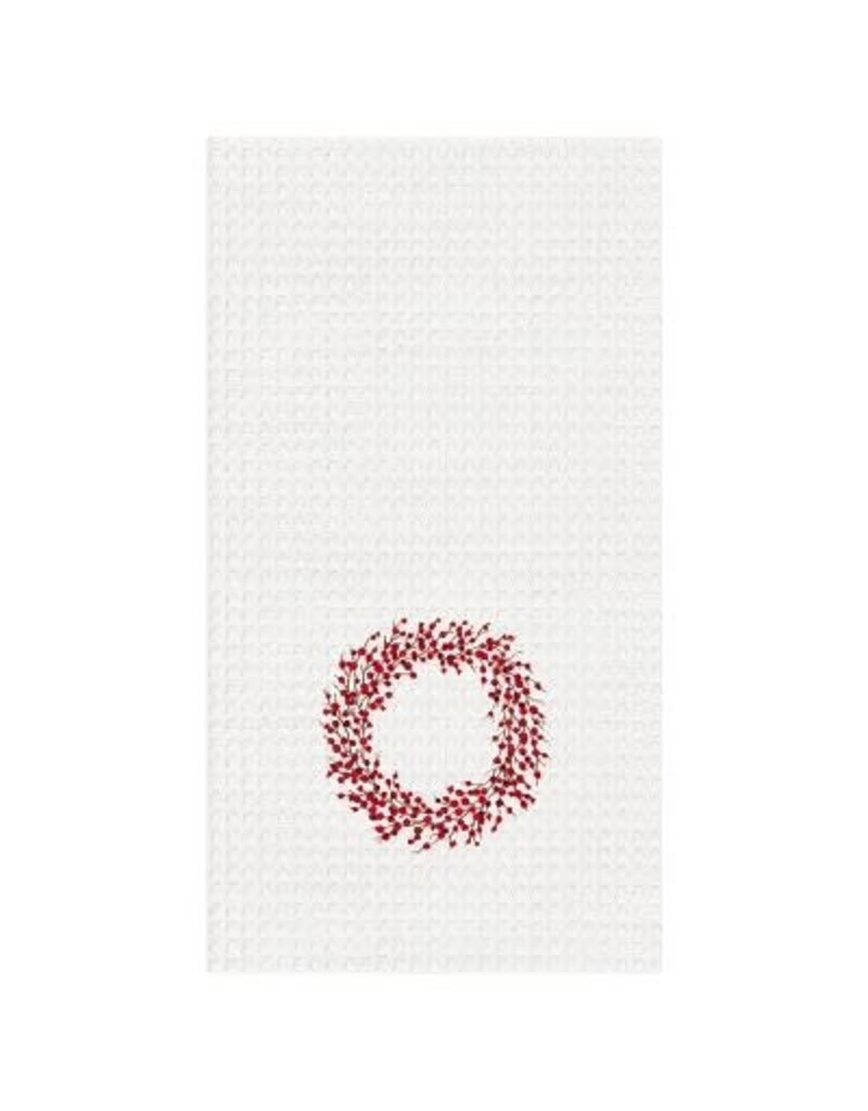 C and F Home Holiday Dish Towel, Berry Wreath, waffle weave