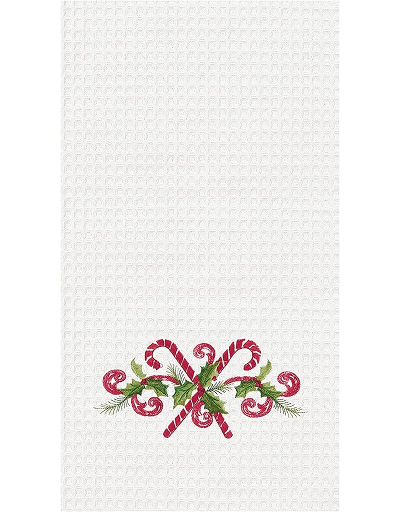 C and F Home Holiday Dish Towel, Candy Canes, waffle weave