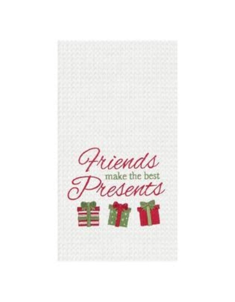 C and F Home Holiday Dish Towel, Friends MAKE the Best Presents, 3 Gifts, waffle weave