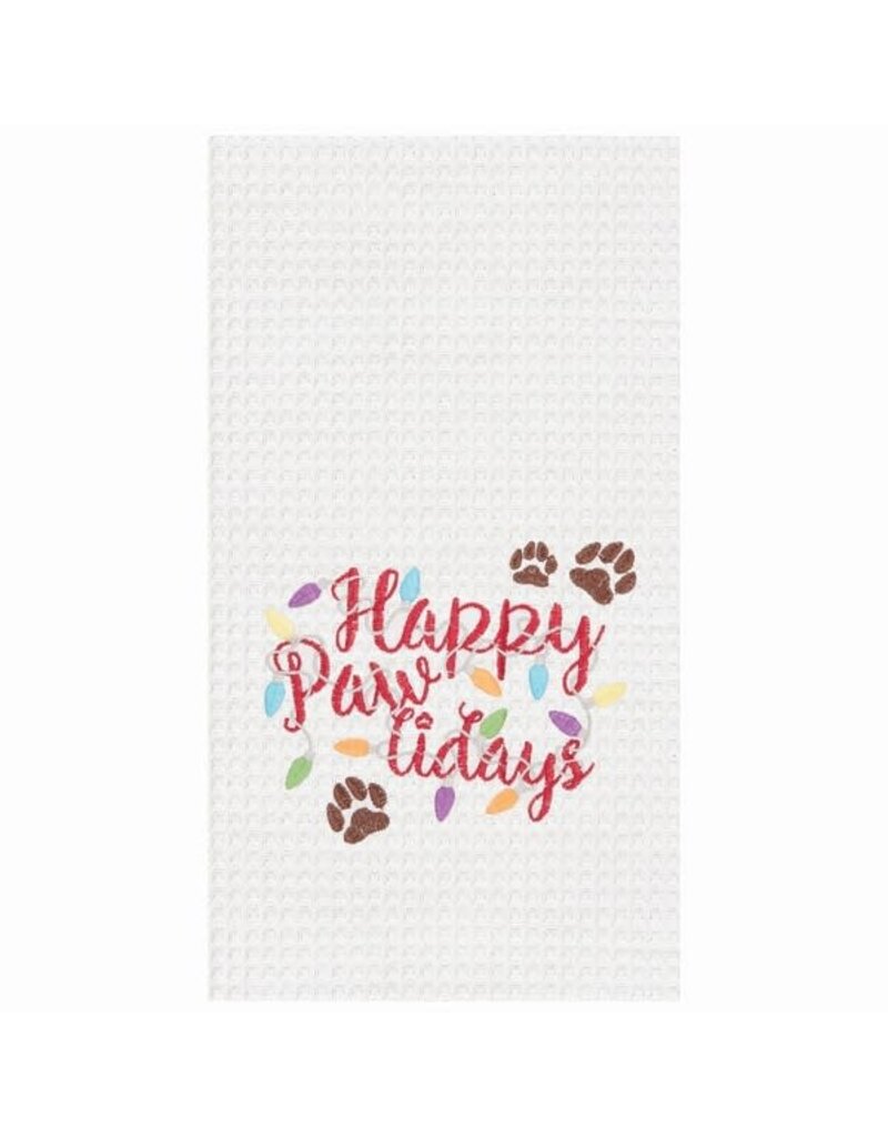 C and F Home Holiday Dish Towel, Happy Dog Pawlidays, waffle weave