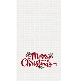 C and F Home Holiday Dish Towel, Merry Xmas Holly Leaves, waffle weave