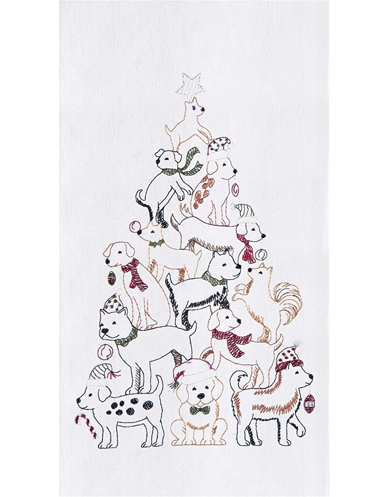 C and F Home Holiday Dish Towel, Puppy Dog Tree, floursack