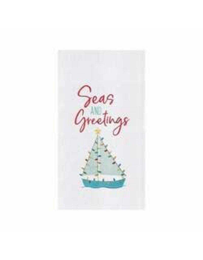 C and F Home Holiday Dish Towel, Seas and Greetings, floursack