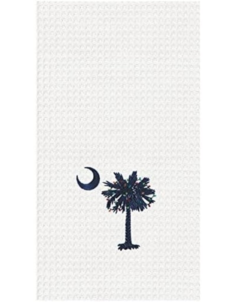 C and F Home Holiday Dish Towel, South Carolina Palmetto With Lights, waffle weave