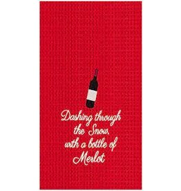 C and F Home Holiday Dish Towel, Bottle Of Merlot, waffle weave