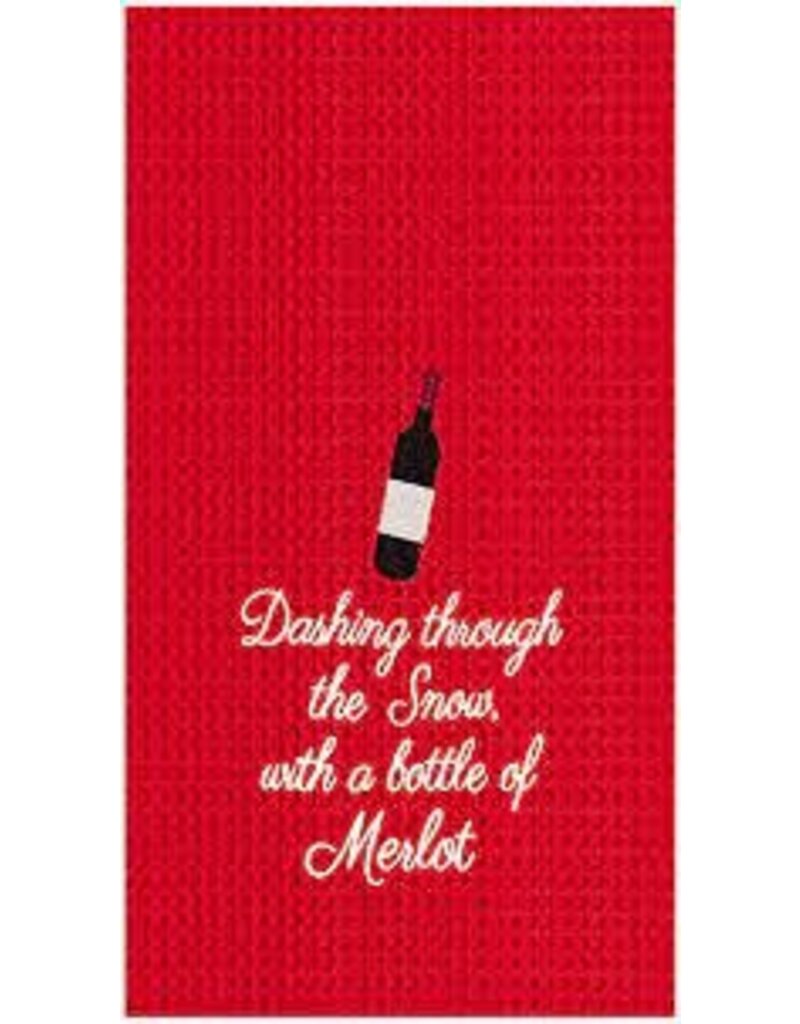C and F Home Holiday Dish Towel, Bottle Of Merlot, RED waffle weave