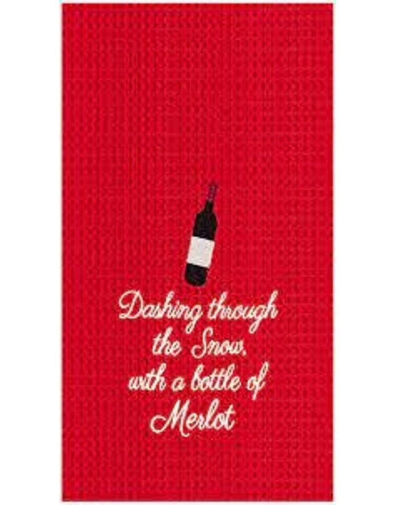 C and F Home Holiday Dish Towel, With A Bottle Of Merlot, waffle weave