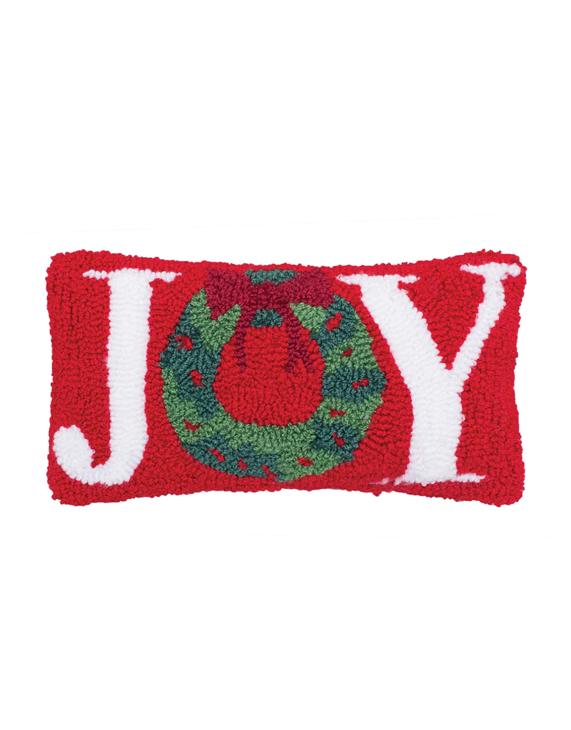 C and F Home Holiday Pillow, JOY Wreath, hooked, 6x12
