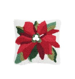 C and F Home Holiday Pillow, Poinsettia, hooked 8x8