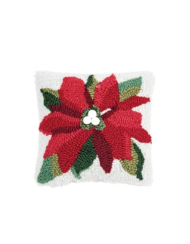 C and F Home Holiday Pillow, Poinsettia, hooked 8x8