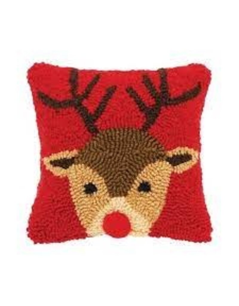 C and F Home Holiday Pillow, Reindeer Games, hooked 8x8