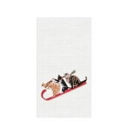 C and F Home Holiday Dish Towel Cat Toboganning, waffle weave