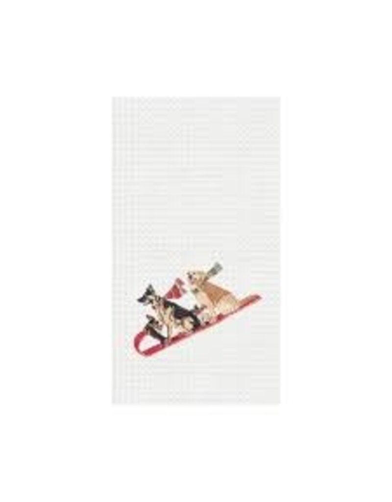 C and F Home Holiday Dish Towel, Dog Tobogganing, waffle weave