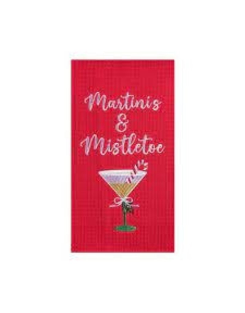 C and F Home Holiday Dish Towel, Martinis and Mistletoe, waffle weave