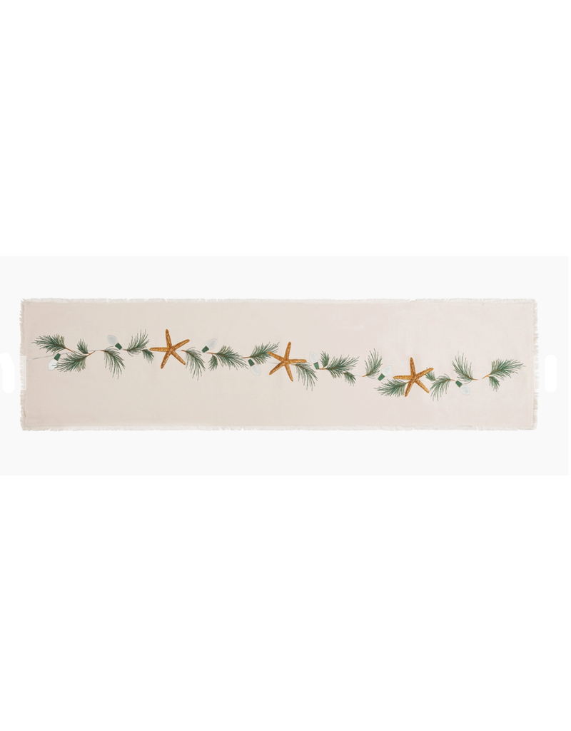 Holiday Embroidered STARFISH Garland Table Runner, 60x13