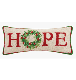 Holiday HOPE Wreath Hooked Pillow, 20x8