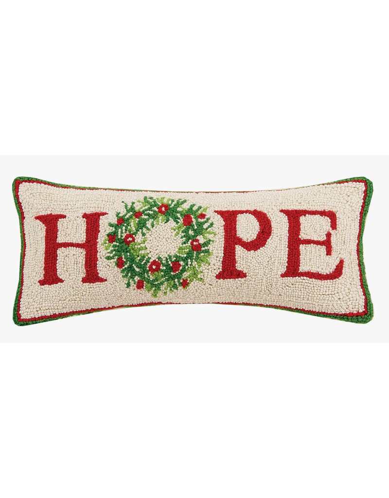 Holiday HOPE Wreath Hooked Pillow, 20x8