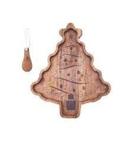 C and F Home Holiday Xmas Tree Serving Board With Spreader, wood