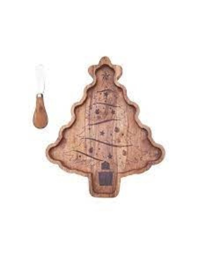 C and F Home Holiday Xmas Tree Serving Board With Spreader, wood