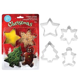 R&M International Holiday 4 Pc Stainles Cookie Cutter Set