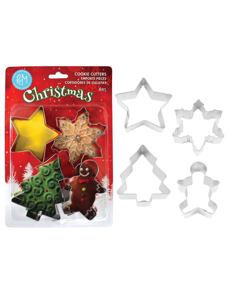 R&M International Holiday 4 Pc Stainles Cookie Cutter Set