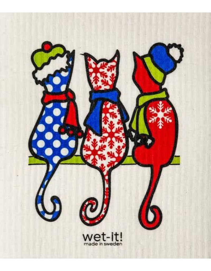 Wet-It Holiday Swedish Dish Cloth Winter Cold Cats