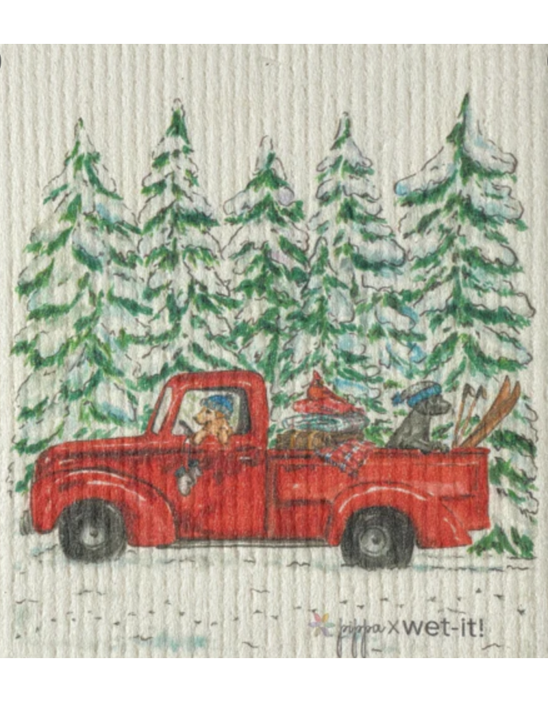 Wet-It Holiday Swedish Dish Cloth Vintage Winter Red Truck