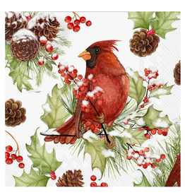 Boston International Holiday Cocktail Napkins, Cardinals and Holly, 20x