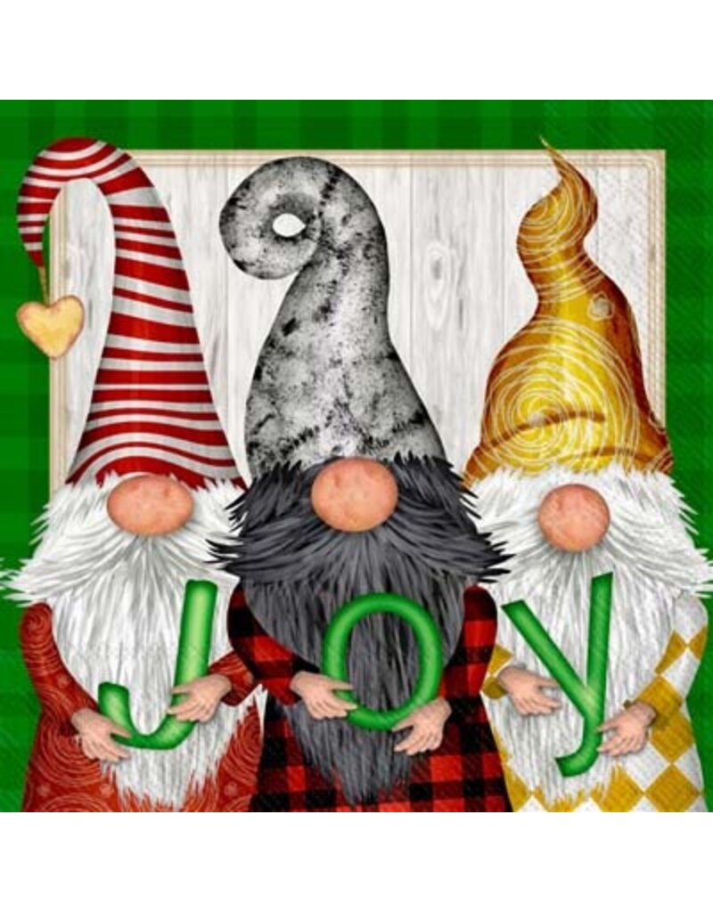 Boston International Holiday Cocktail Napkins, Gnomes JOY, 20x