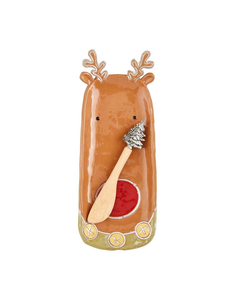 Mudpie Holiday Appetizer Plate and Spreader, Brown Reindeer