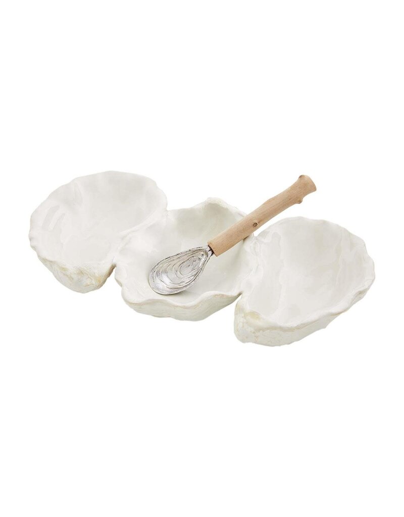 Mudpie Oyster TRIPLE Dip Bowl with Spoon