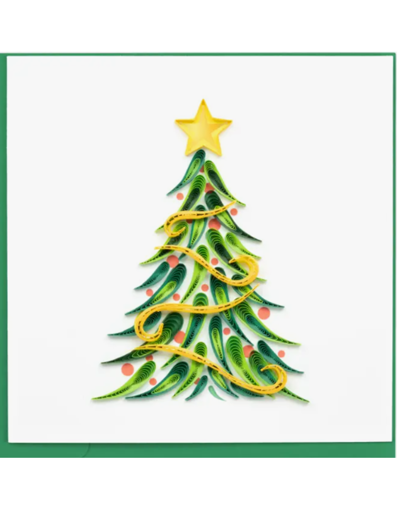 Quilling Card Holiday Greeting Card, Quill - Holiday Tree With Garland & Star, 6x6*