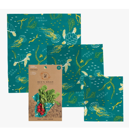 Bee's Wrap Reusable Bee's Food Wrap, OCEANS, sea turtles 3 Pack (S, M, L) cir