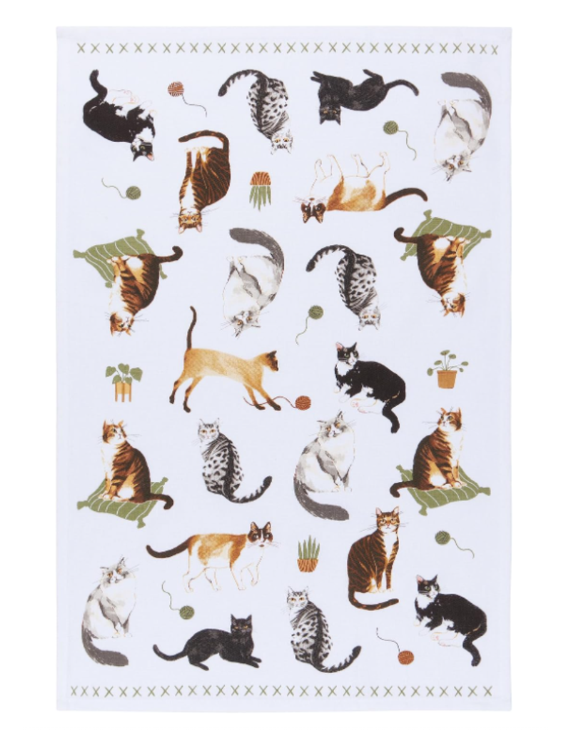 Now Designs Dish Towel, Cat Collective, cats with yarn