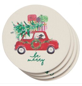 Now Designs Holiday Soak-Up Coasters, Winter Wheels Dogs, Set of 4