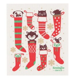 Now Designs Holiday Swedish Dish Cloth, Animals in Stockings now