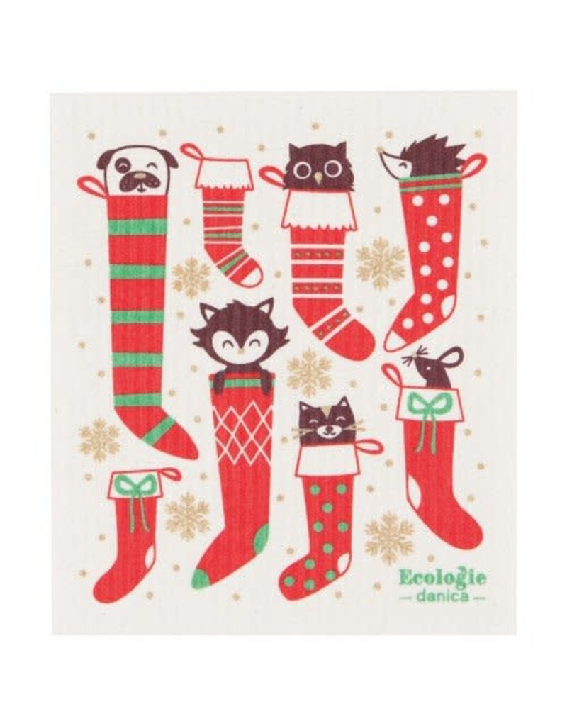 Now Designs Holiday Swedish Dish Cloth Dog, Cat in Stockings now