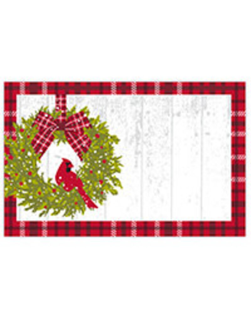 Note Card, Christmas Plaid Cardinal, with kraft envelope 3.5x2.25