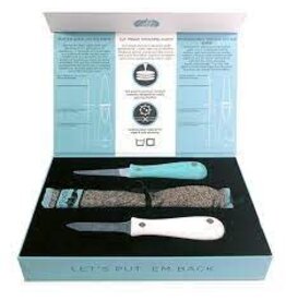 Toadfish BLUE TDFSH Oyster Shucker Tool Set-2 knives, 1 cloth