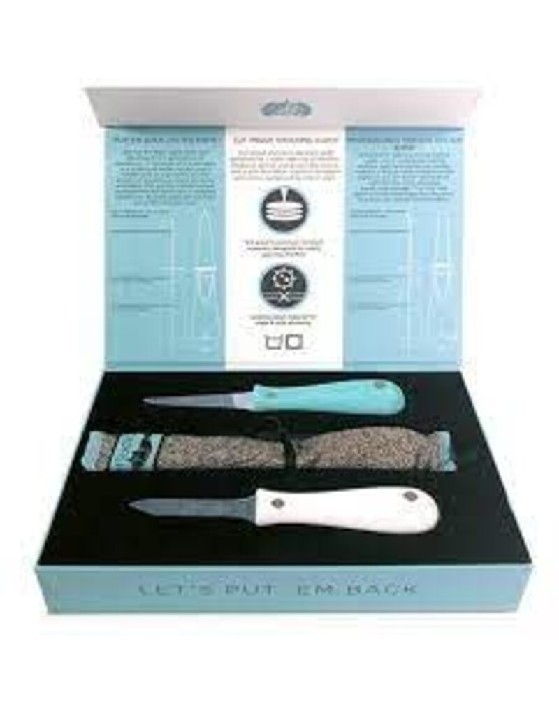 Toadfish BLUE TDFSH Oyster Shucker Tool Set-2 knives, 1 cloth