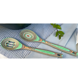 Island Bamboo/Wilshire Mint Green Pakkawood Slotted Spoon, 12"
