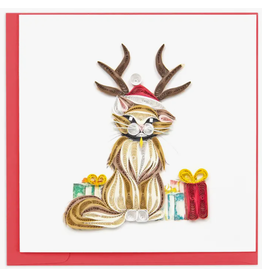 Quilling Card Holiday Greeting Card, Quill - Cat with Antlers, 6x6