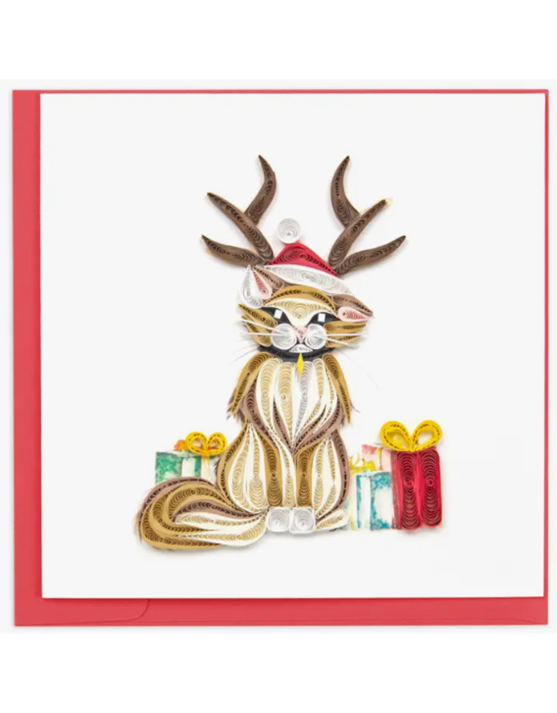 Quilling Card Holiday Greeting Card, Quill - Cat with Antlers, 6x6
