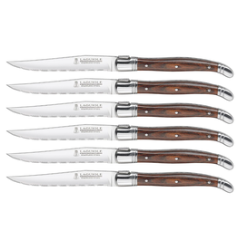 Trudeau Laguiole Serrated Steak Knives with Pakkawood Handles, Set of 6